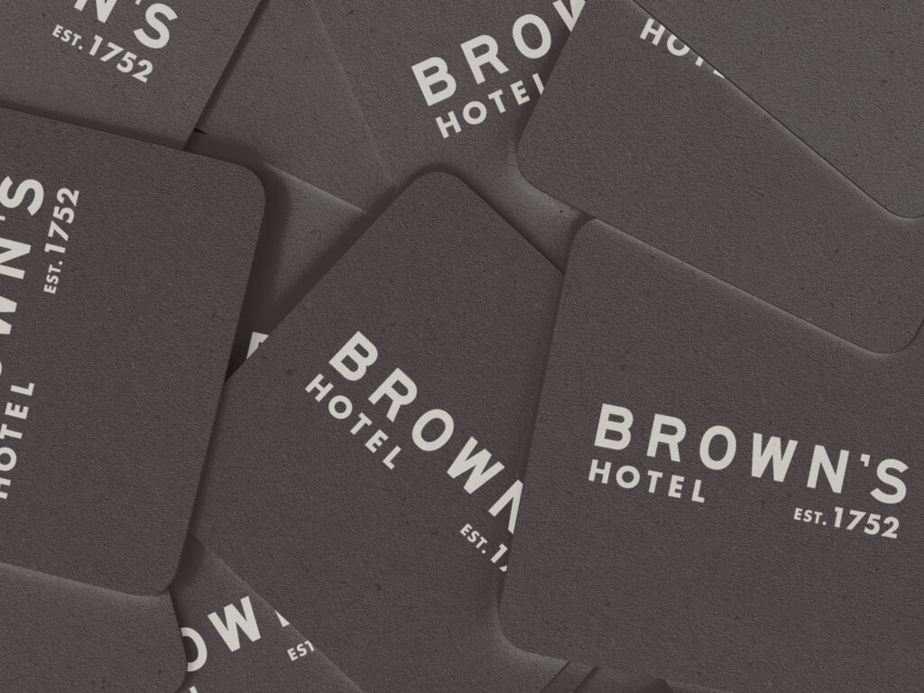 Coaster design for Brown's Hotel featuring their logo