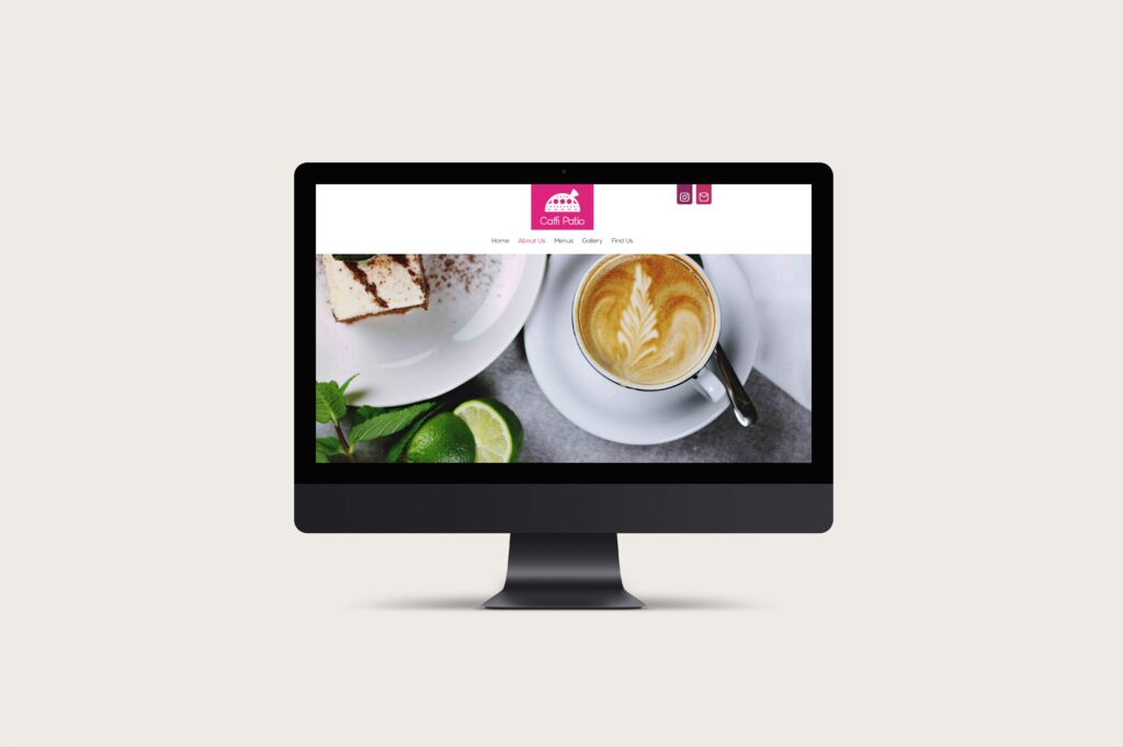 A mac screen showing the homepage of Caffi Patio's vibrant new website