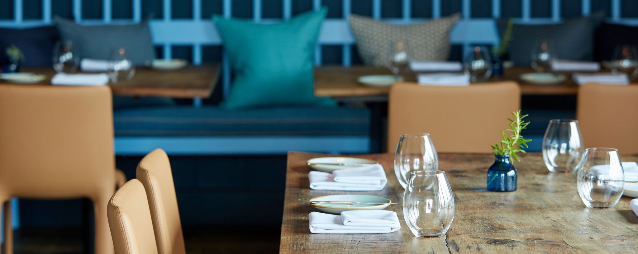 A close up image of the table setting inside this high-end restaurant