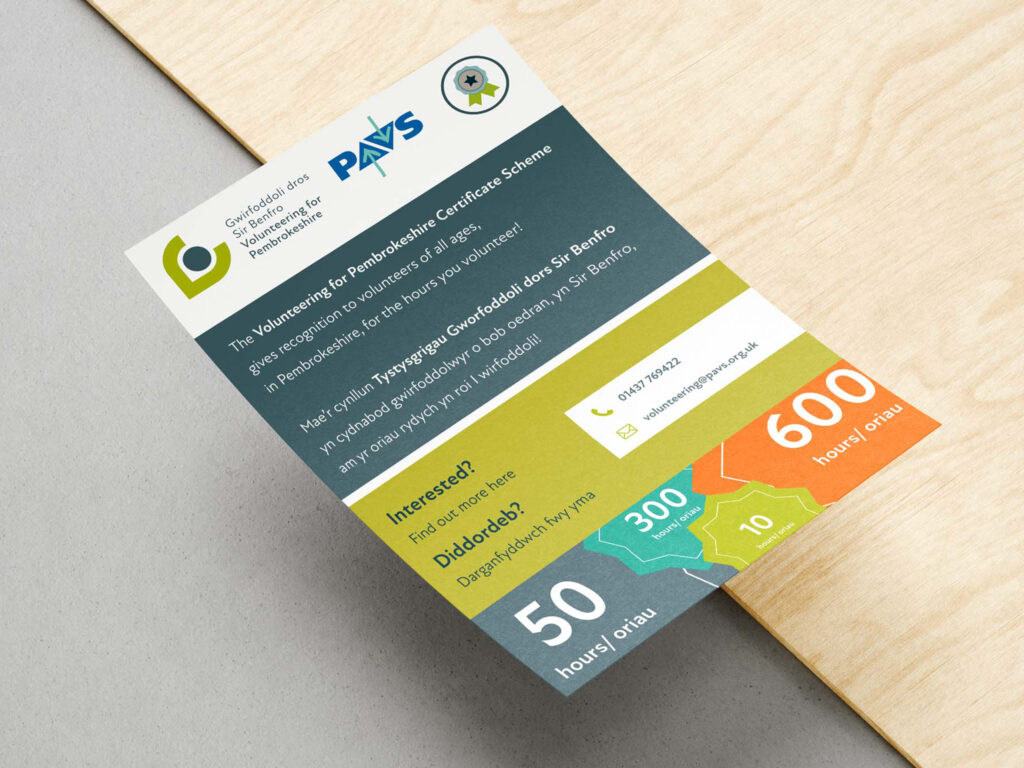 An A5 flyer for Volunteering for Pembrokeshire