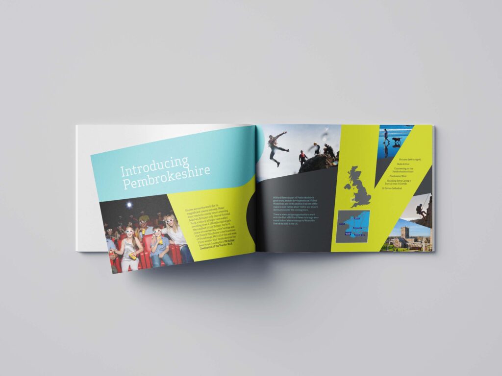 An inside view of a brochure design for Milford Waterfront
