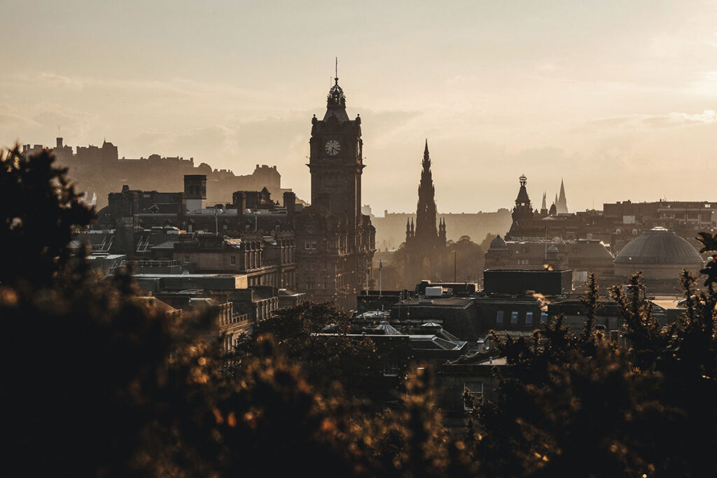 A sunlit morning image of a city